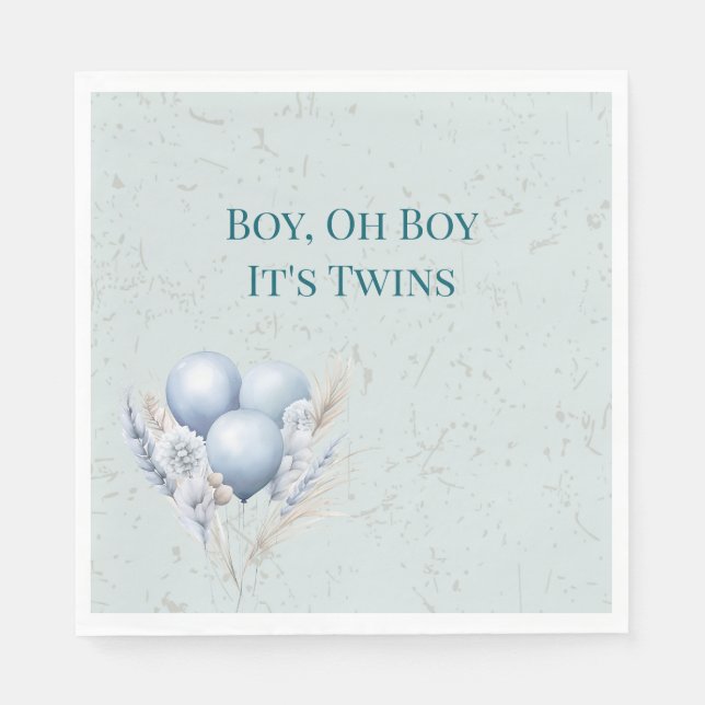Blue Balloons Twin Boys Baby Shower Napkins (Front)