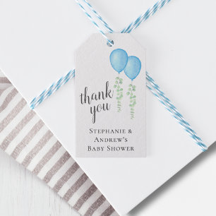 Blue Balloons Twin Boys Baby Shower Thank You Gift Tags