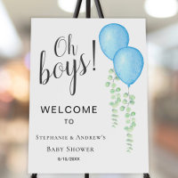 Blue Balloons Twin Boys' Baby Shower Welcome Sign