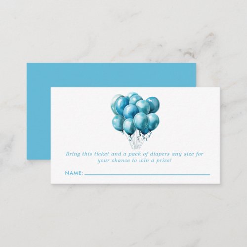 Blue Balloons Watercolor Baby Shower Diaper Raffle Enclosure Card