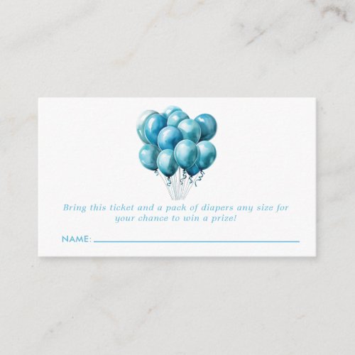 Blue Balloons Watercolor Baby Shower Diaper Raffle Enclosure Card