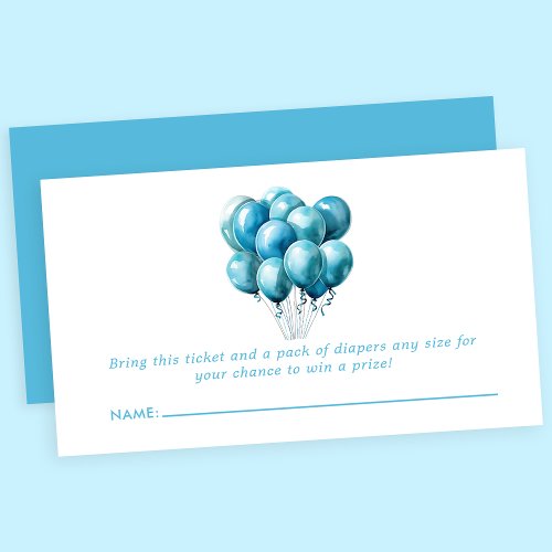 Blue Balloons Watercolor Baby Shower Diaper Raffle Enclosure Card