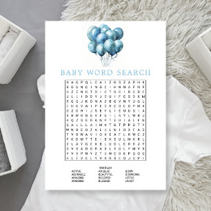 Blue Balloons Watercolor Baby Shower Word Search Invitation