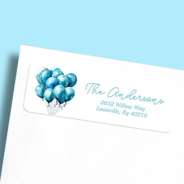Blue Balloons Watercolor Boy Baby Shower Address Label (Creator Uploaded)