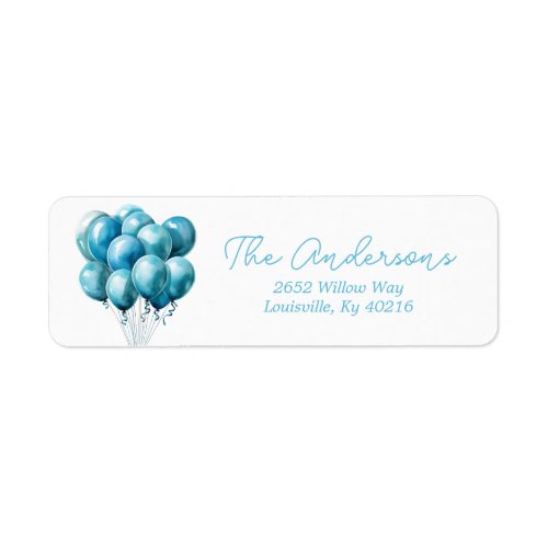 Blue Balloons Watercolor Boy Baby Shower Address Label