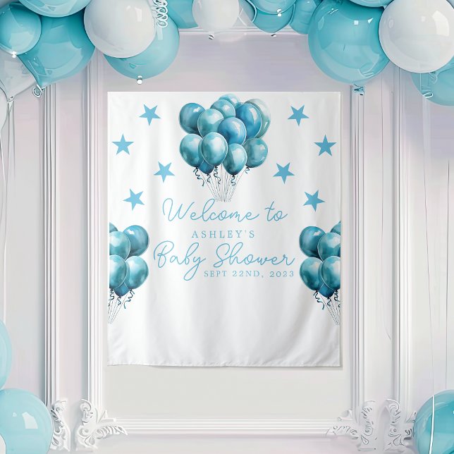 Blue Balloons Watercolor Boy Baby Shower Backdrop (Creator Uploaded)