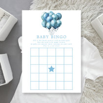 Blue Balloons Watercolor Boy Baby Shower Bingo Invitation