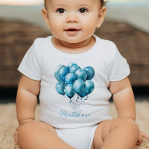 Blue Balloons Watercolor Boy Baby Shower  Bodysuit