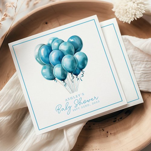 Blue Balloons Watercolor Boy Baby Shower Napkins