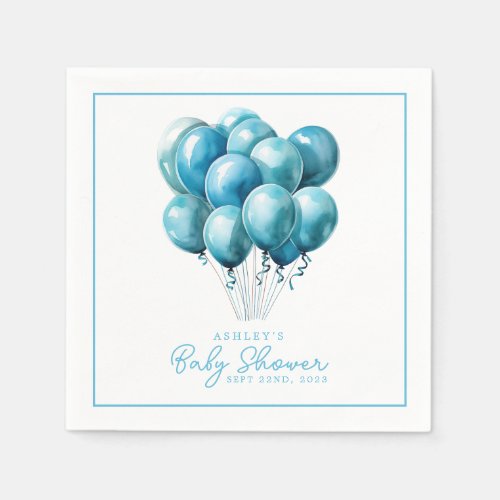 Blue Balloons Watercolor Boy Baby Shower  Napkins