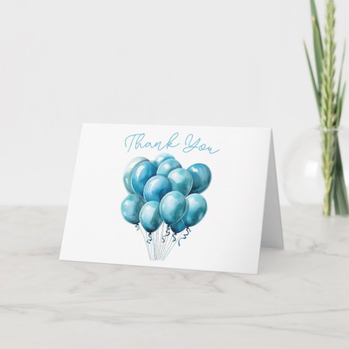 Blue Balloons Watercolor Boy Baby Shower Thank You Card