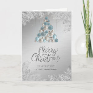 Blue Balls,Branches,Silver Corporate Holiday Card