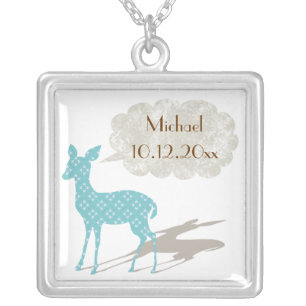 Blue Bambi Baby Birth Keepsake Necklace