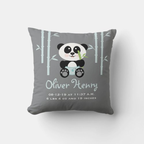 Blue Bamboo Panda Baby Announcement Pillow