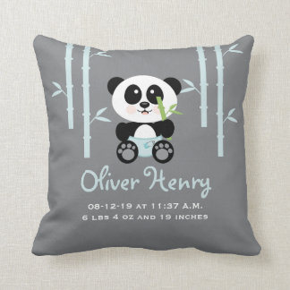 Blue Bamboo Panda Baby Announcement Pillow