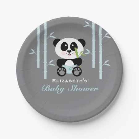 Blue Bamboo Panda Baby Shower Paper Plates
