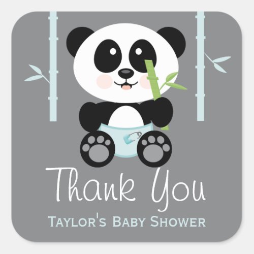 Blue Bamboo Panda Baby Shower Thank You Stickers