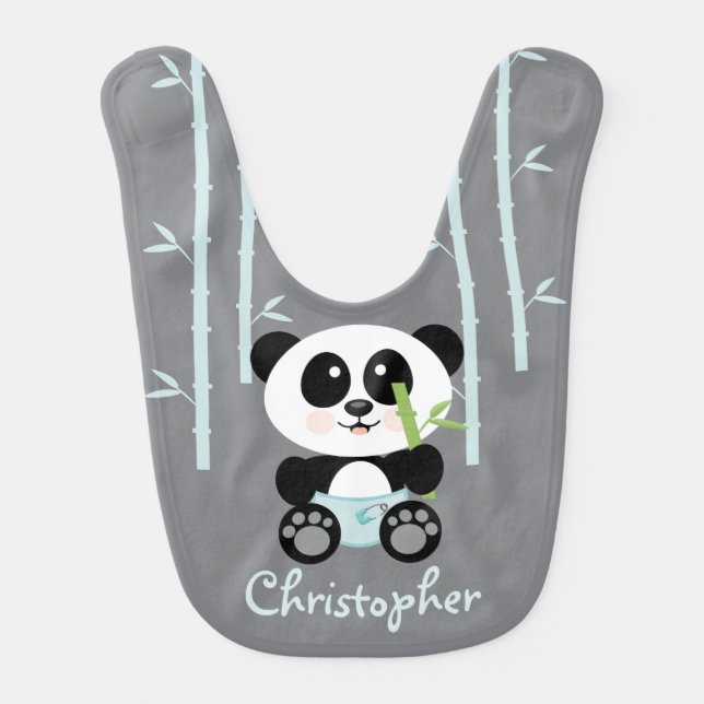 BLUE BAMBOO PANDA IN DIAPERS BABY BIB (Front)