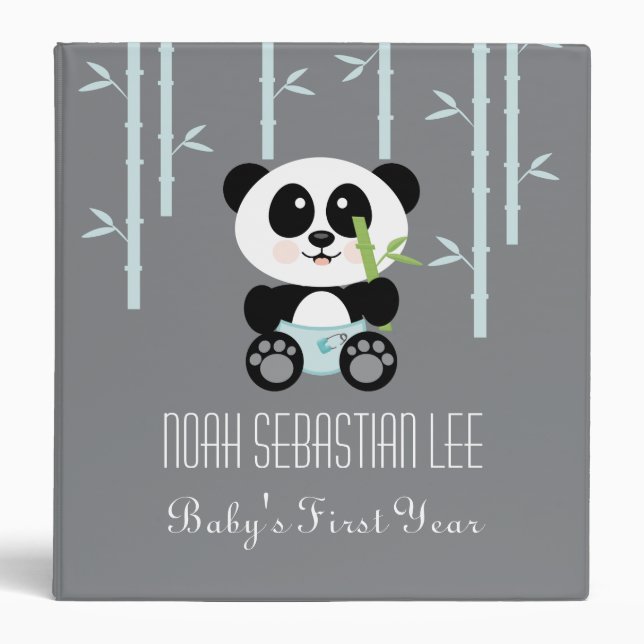 Blue Bamboo Panda in Diapers Baby Photo Album Binder (Front)