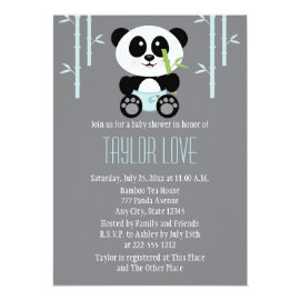 Blue Bamboo Panda in Diapers Baby Shower Card