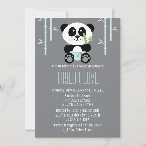 Blue Bamboo Panda in Diapers Baby Shower Invitation