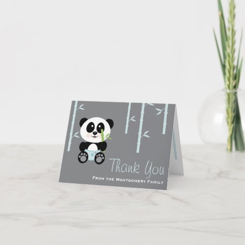 Blue Bamboo Panda in Diapers Baby Shower Thank You