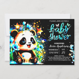 Blue Bamboo Panda Wonderland Boy Baby Shower Invitation