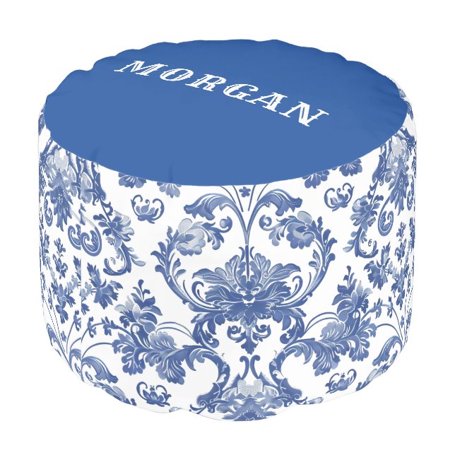 Blue Bamboo Trellis with Bows  Pouf (Angled Back)