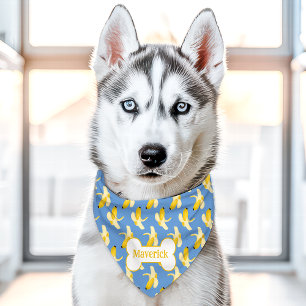 Blue Bananas Cute Dog Bone Custom Name Pet Bandana Collar