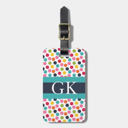 Blue Band Polka Dot Monogram Luggage Tag