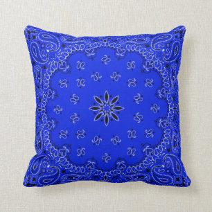 Blue Bandana Boho Throw Pillow
