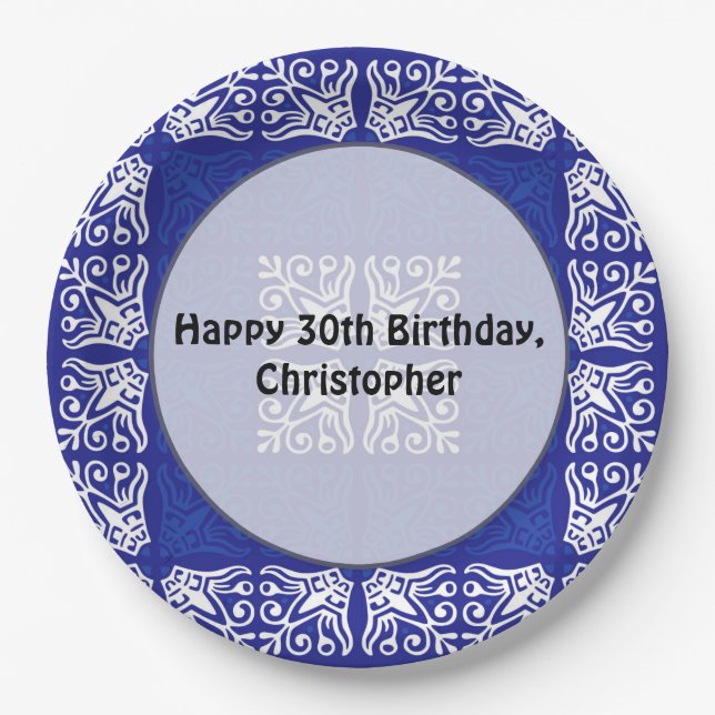 Blue Bandana Design Paper Plates (Front)