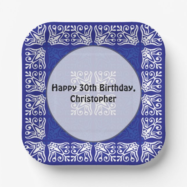 Blue Bandana Design Paper Plates (Front)