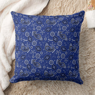 Blue Bandana Modern Cowboy Cowgirl Rodeo Fun Throw Pillow