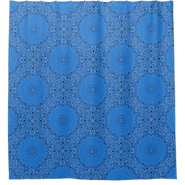 Blue Bandana Paisley Boho Hippie Glam Country Shower Curtain (Front)