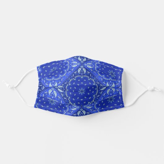 Blue Bandana Paisley Pattern Adult Cloth Face Mask (Front, Unfolded)