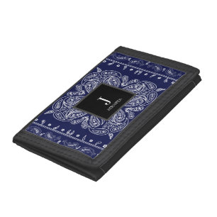 Blue Bandana Paisley Print Custom Name Tri-fold Wallet