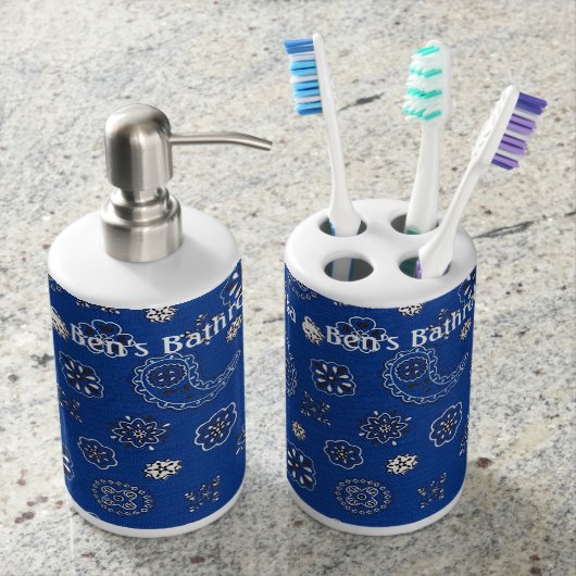 Blue Bandana Pattern Bathroom Set (Front)