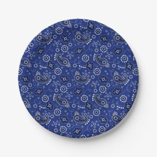 Blue Bandana Pattern Cowboy Outdoors Adventure Paper Plates