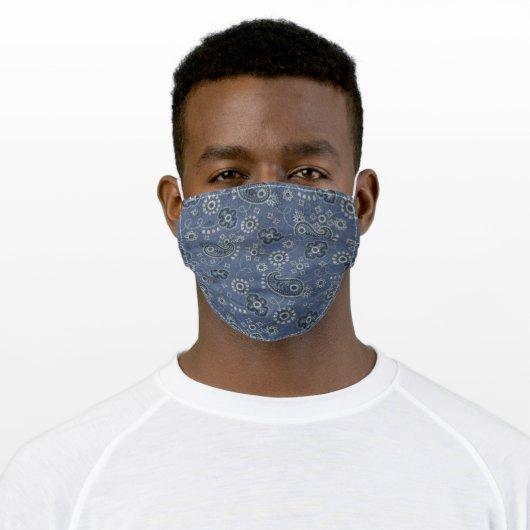 Blue Bandana Print Adult Cloth Face Mask (Worn)