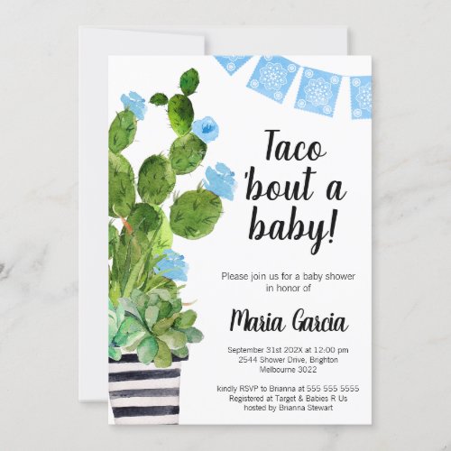 Blue Banner Cactus Taco Bout A Baby Baby Shower Invitation
