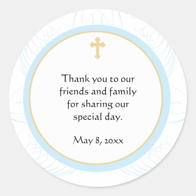 Blue Baptism/Christening Favor Sticker (Front)
