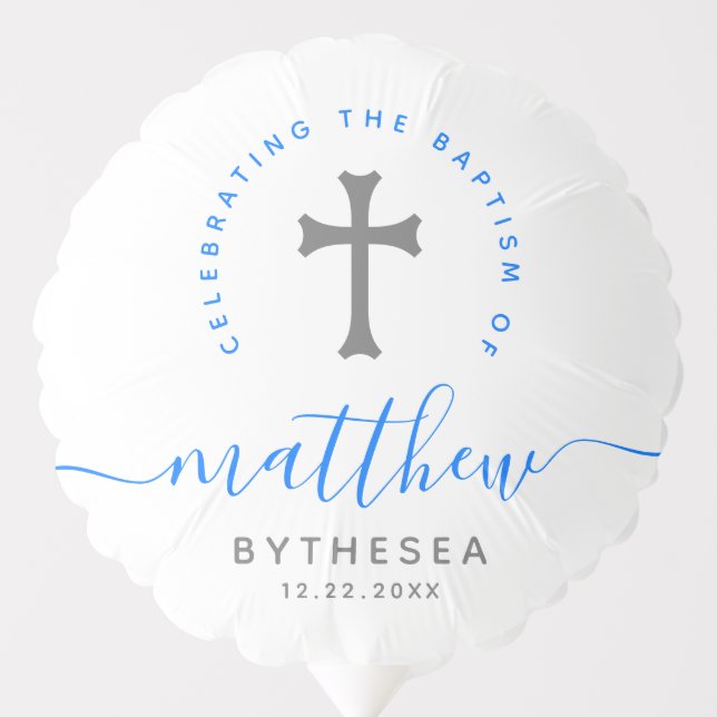 Blue Baptism Christening Naming Cross Balloon (Front)
