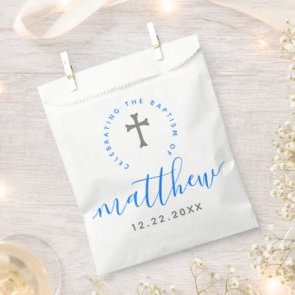 Blue Baptism Christening Naming Cross Favor Bag