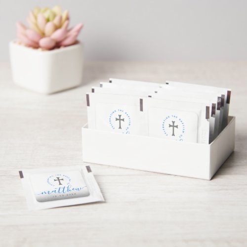 Blue Baptism Christening Naming Cross Glitter Hand Sanitizer Packet