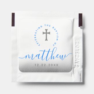 Blue Baptism Christening Naming Cross Glitter Hand Sanitizer Packet