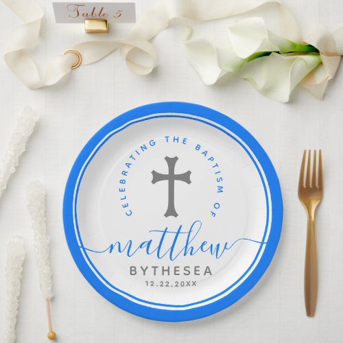 Blue Baptism Christening Naming Cross
