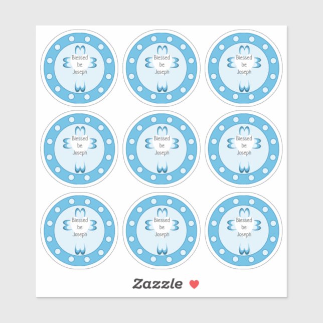 Blue Baptism Favor Sticker for Boys (Sheet)