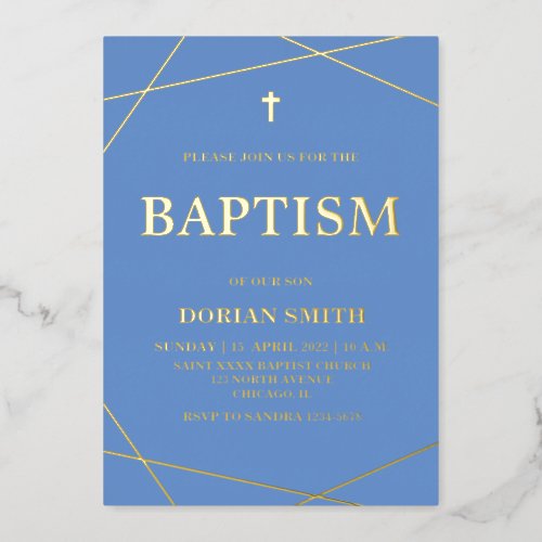 Blue Baptism Real Gold Foil Invitation