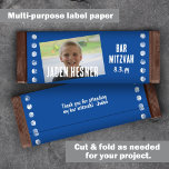 Blue Bar Mitzvah Budget Candy Bar Wrapper<br><div class="desc">Personalize your own blue Bar Mitzvah chocolate candy bar label or pastry package with a customized paper label. Simple blue and white label is attractive with your own wording. Add your own quote on the back for a finishing touch. Use this budget personalized wrapper label for other party favor bags...</div>